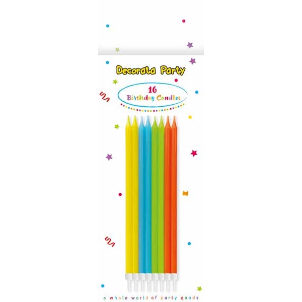 CANDLES 5.7" W/HOLDE RS BRIGHT COLOUR 16P