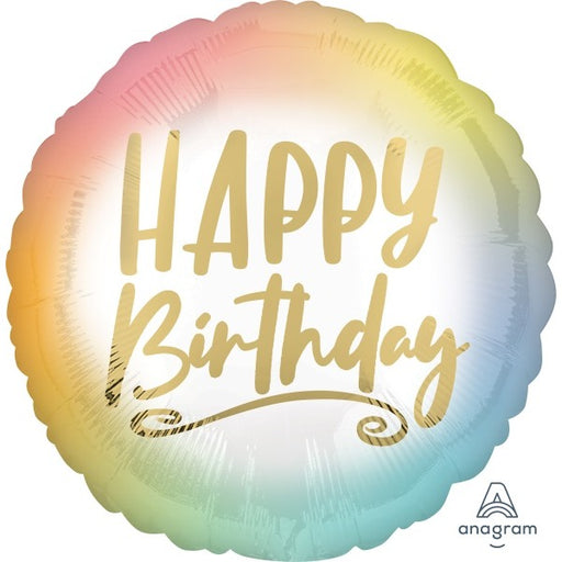 Ombré & Gold Happy Birthday 18-Inch Round Foil Balloon