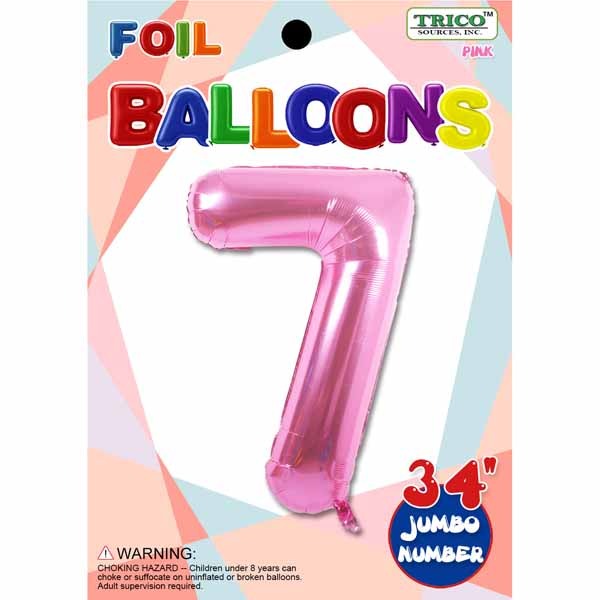 Pink Number 7 Foil Balloon, 34 Inch