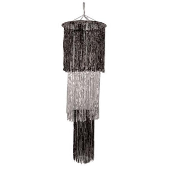 Black & Silver 3-Tier Shimmering Chandelier, 4 ft