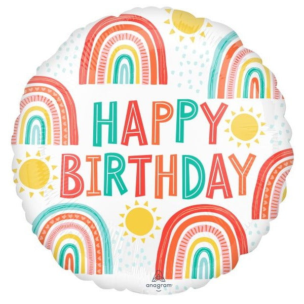 Retro Rainbow Happy Birthday 18-Inch Round Foil Balloon