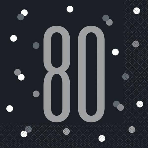 Black & Silver 80th Birthday Luncheon Napkins, 16 Pack