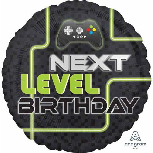 Level Up Game Birthday 18-Inch Round Foil Balloon
