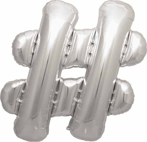 Silver Hashtag Symbol Balloon, 34 Inch