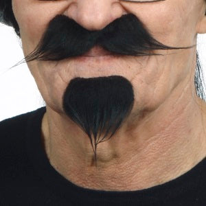Black Self-Adhesive Handlebar Moustache and Goatee Set