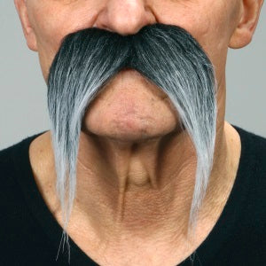Grey Long Western Self-Adhesive Moustache