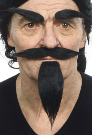 Black Devil Beard, Moustache and Eyebrow Costume Set