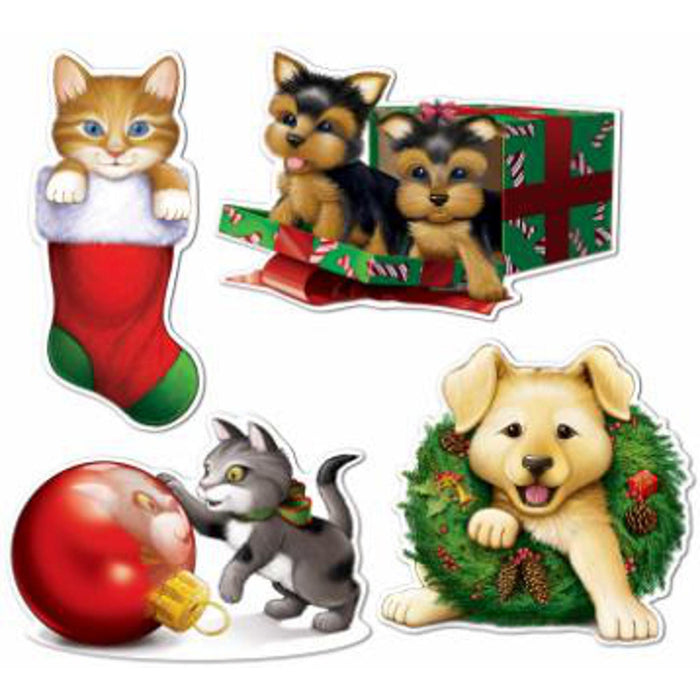 "Adorable Christmas Puppy & Kitten Cutouts (4/Pkg)"