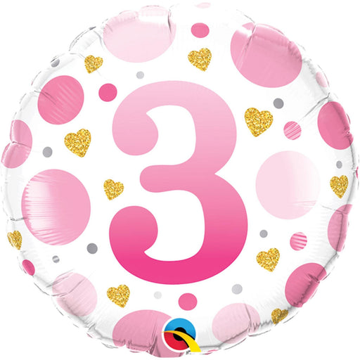 Age No 3 Pink Dots Foil Balloon - 18" (5/Pk)