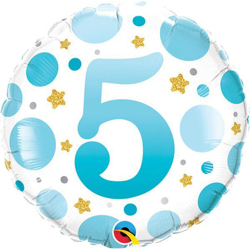 Age Number 5 Blue Dots Birthday Party 18" Round Foil Balloon (5/Pk)