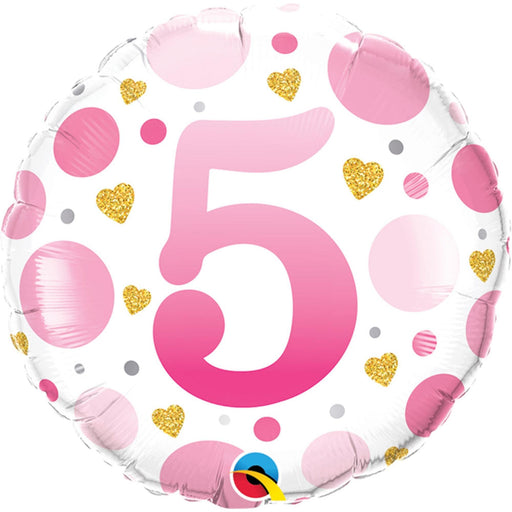Age 5 Pink Dot Birthday Balloon Package (5/Pk)