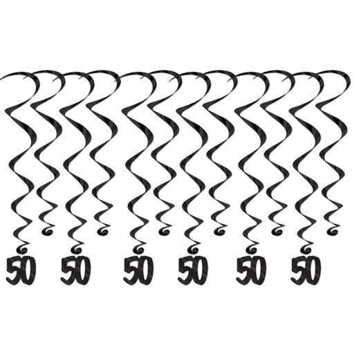 Sleek "50" Birthday Whirls Stylish Decor for Milestone Celebrations (12/Pk)