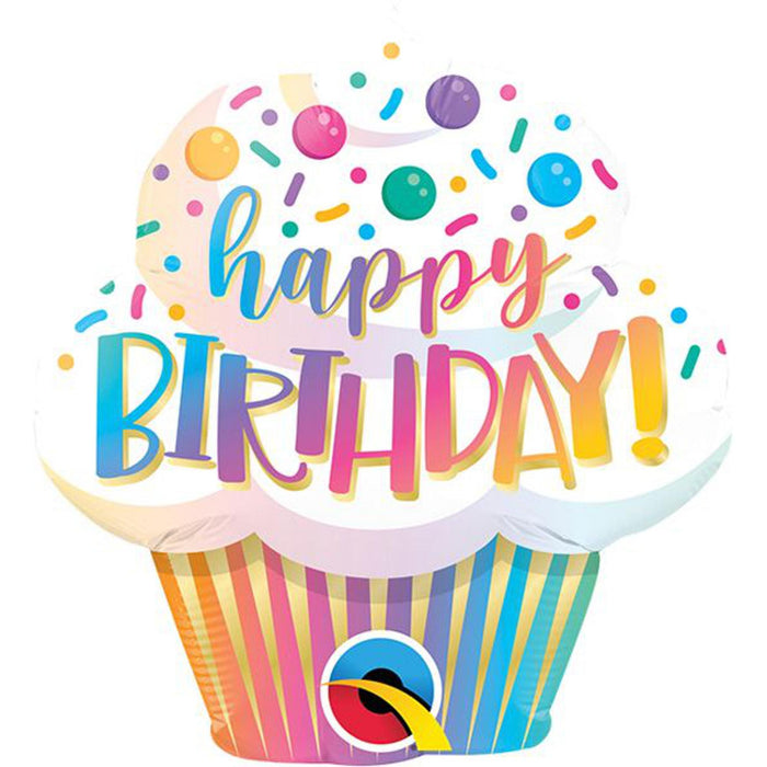 14" Mini Birthday Ombré Cupcake Shape Foil Balloon (5/Pk)