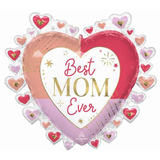 "Best Mom Ever" 29" Heart-Shaped Foil Balloon Package.