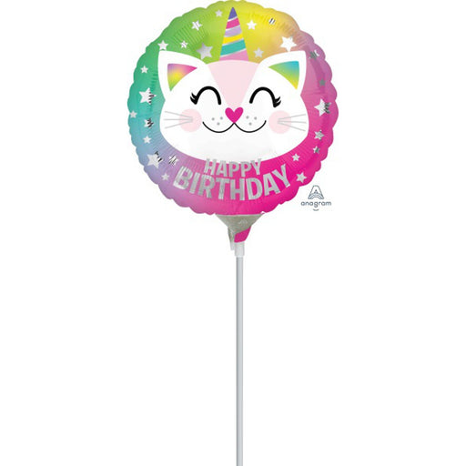Birthday Caticorn Mylar Balloon - 9" Round (A15)