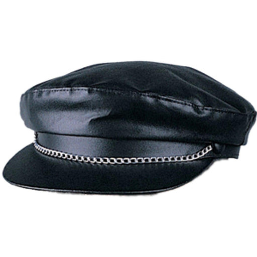 Black Leather Biker Hat