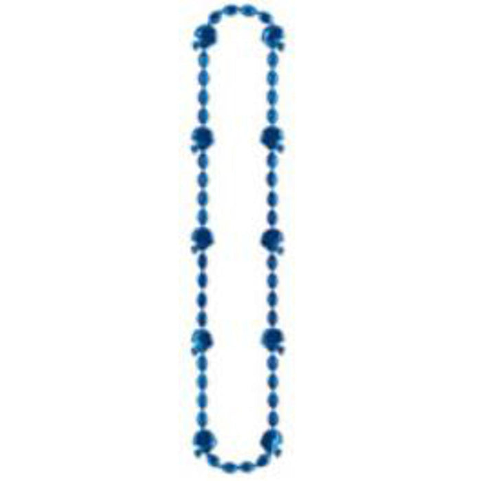 Blue Football Beads Necklace - 36" Length - 1/Card