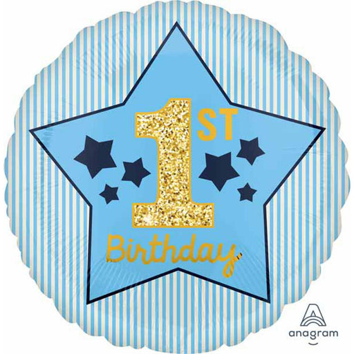 Boy 1st Birthday Blue And Gold Balloon 18" Round (5/Pk)