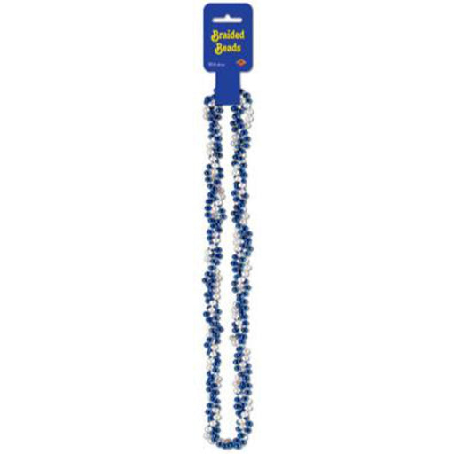 Braided Beads Blue/White Necklace (33")