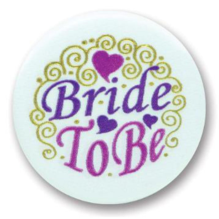 Bride To Be Satin Button - Set Of 6, 2" Diameter.