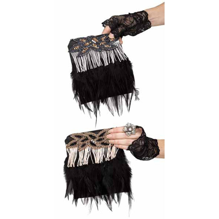 "Champagne & Black Fringe Flapper Purse"