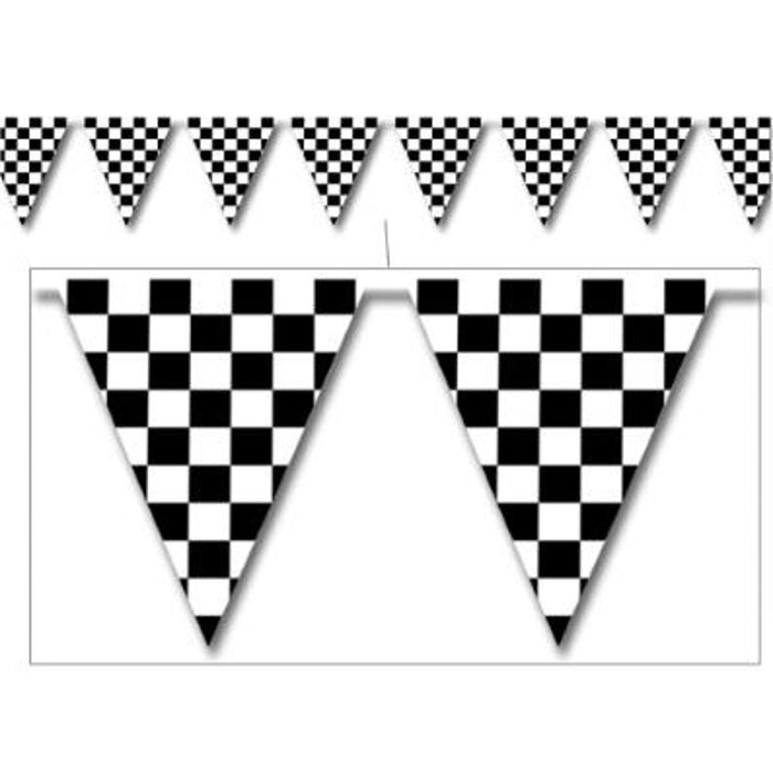 Checkered Pennant Banner 11" X 12' - Classic Party Decoration.