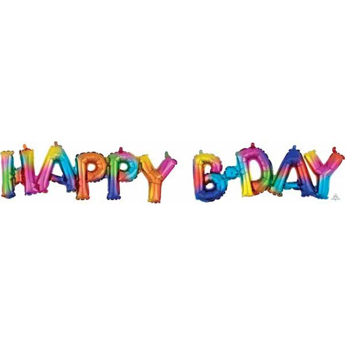 Happy B-Day Rainbow Phrase Block Air-Fill Mylar Balloons (3/Pk)