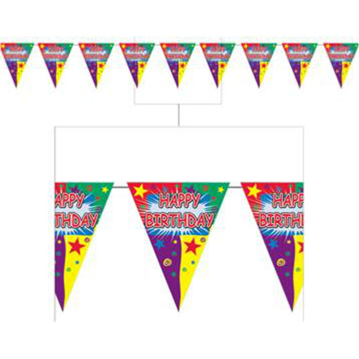 Colorful Happy Bday Pennant Banner - 10"X12'