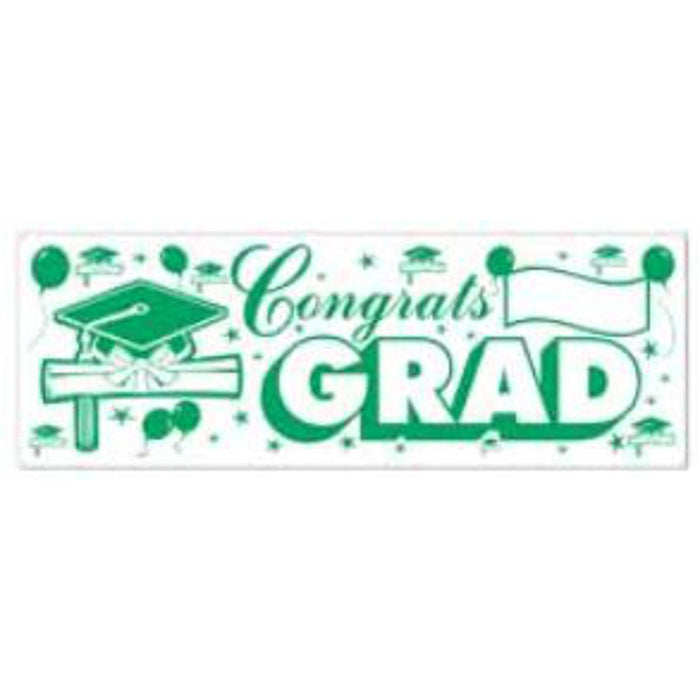 Congrats Grad Vinyl Banner - 5' X 21" - Green And White