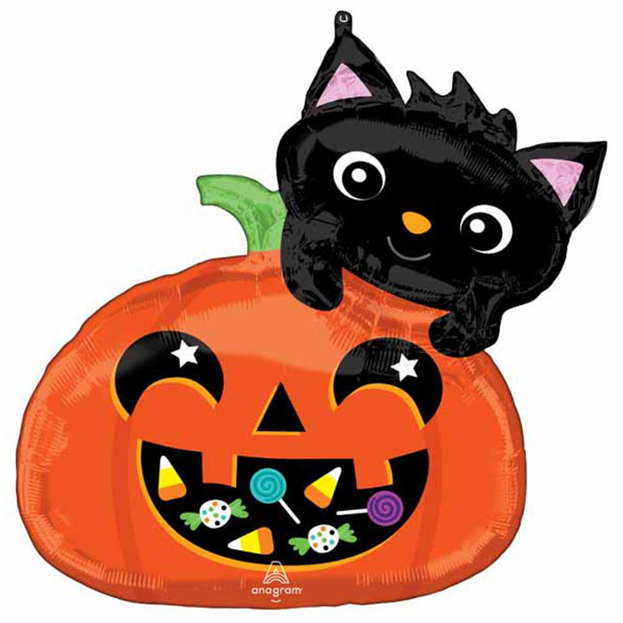 Halloween Cat & Candy Pumpkin Foil Ballon - 25"