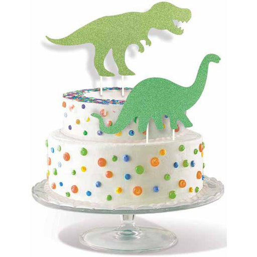 Dinosaur Green Glitter Cake Toppers (6/Pk)