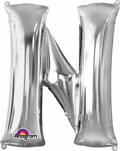 16-Inch Silver Letter N Foil Balloon