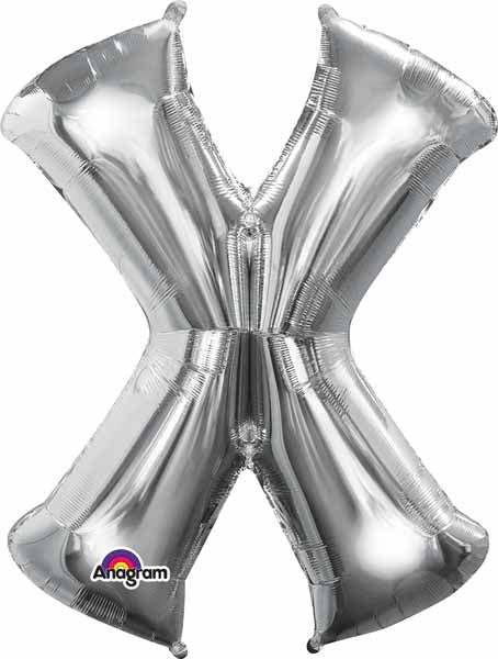 Silver Letter X Foil Balloon, 34 Inch