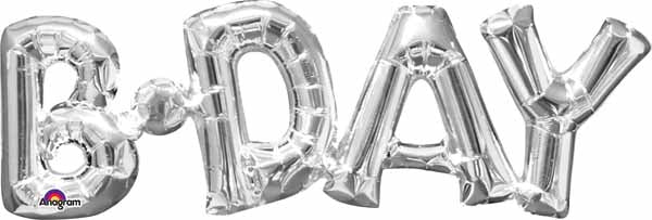 Silver BDAY Block Letter Foil Balloon