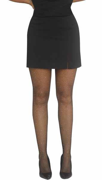 Black Rhinestone Fishnet Tights, Adult