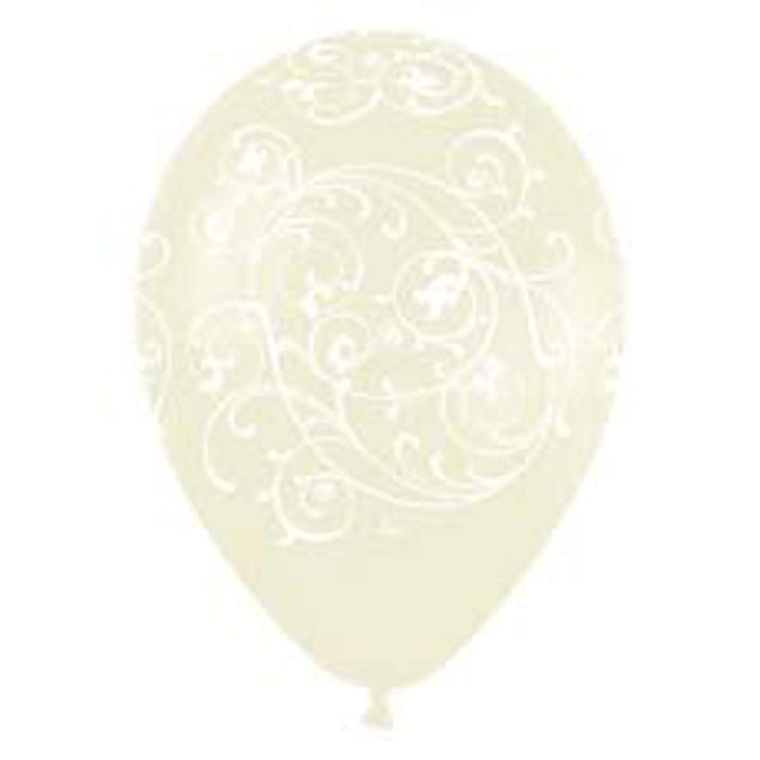 Filigree All Over Ivory Latex Balloons (Pack Of 100) - 5 Inch