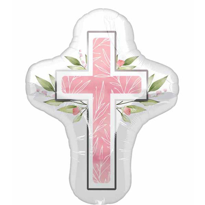 "First Communion Pink Cross Balloon Pkg - 28" Shape"