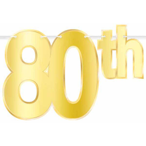 Golden Foil Happy "80th" Birthday Streamer Shimmering Decoration for Milestone Celebrations (1/Pk)