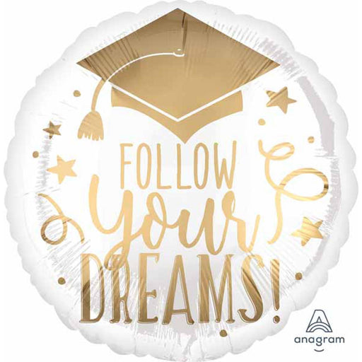"Follow Your Dreams" White And Gold Balloon Pack - 40 Balloons, 18" Round