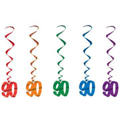 Celebrating Milestones 90th Birthday Hanging Whirls for Vibrant Festivities (1/Pk)