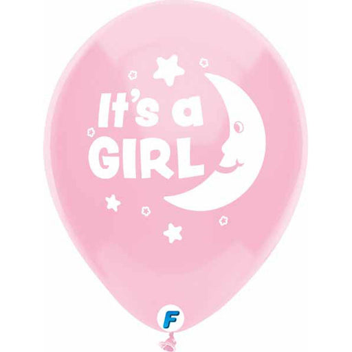 Funsational 12" It's A Girl Moon Pink Gender Reveal Latex Balloons (8/Pk)