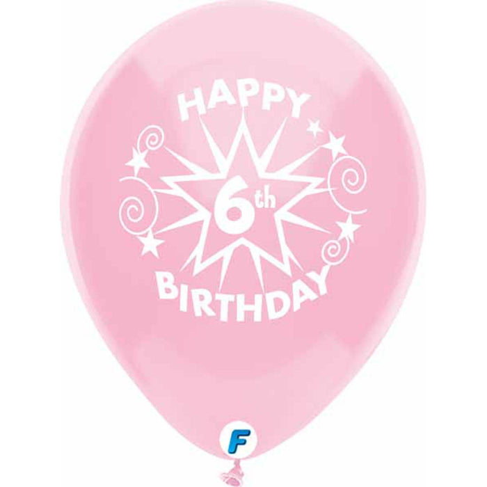 Funsational Happy 6th Birthday Stars Latex Balloons (8/Pk)