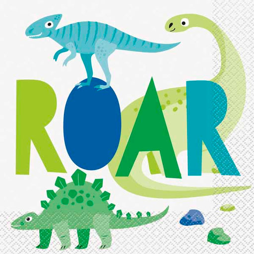 Serviettes de table dinosaure bleu et vert, paquet de 16
