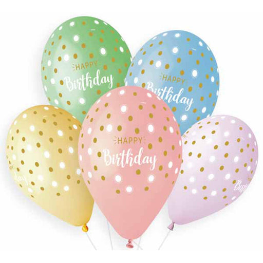 Gemar Assorted 13" Birthday Balloons With Gold Dots - Pack Of 50