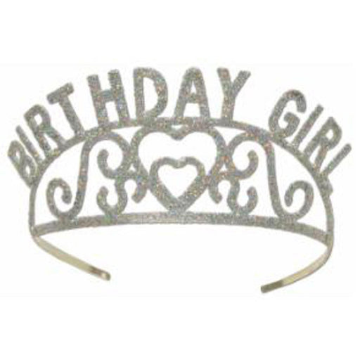 Radiant Royalty Glittered Metal Birthday Girl Tiara in Silver (1/Pk)