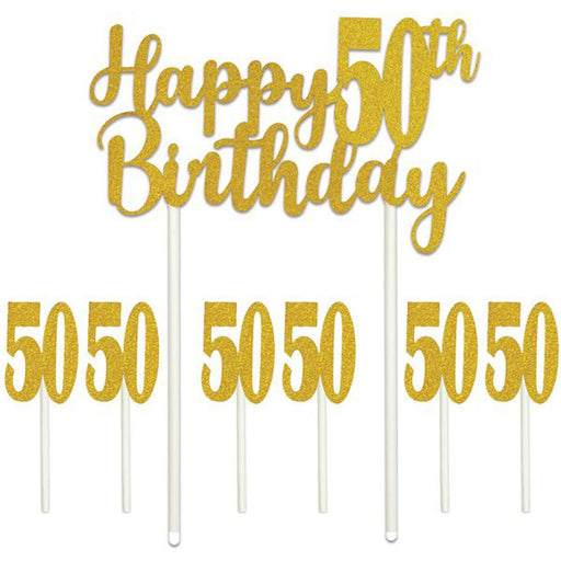 "Gold Glitter 50Th Birthday Cake Topper"