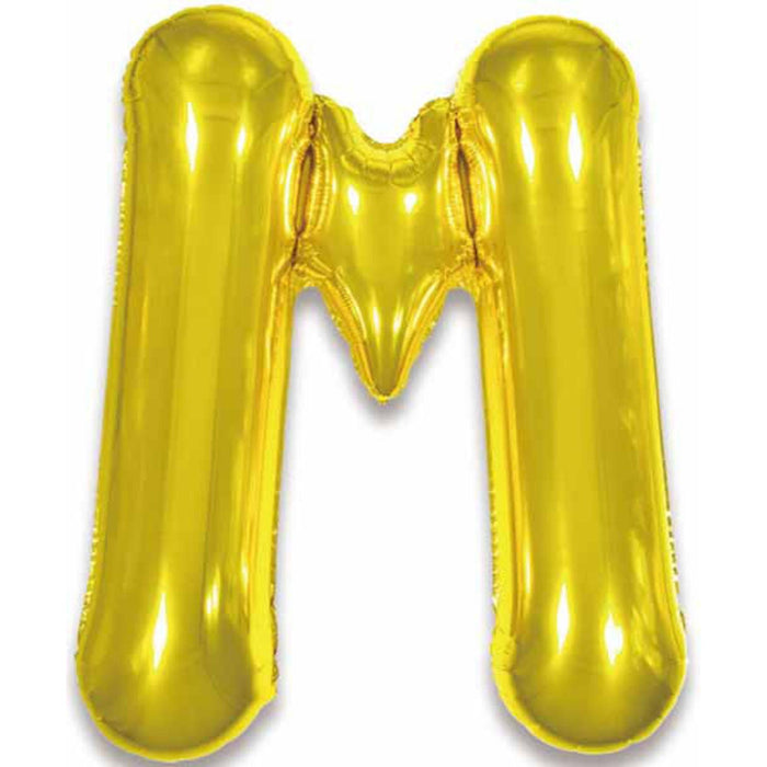 Gold Letter M Foil Balloon - 34" Packaged