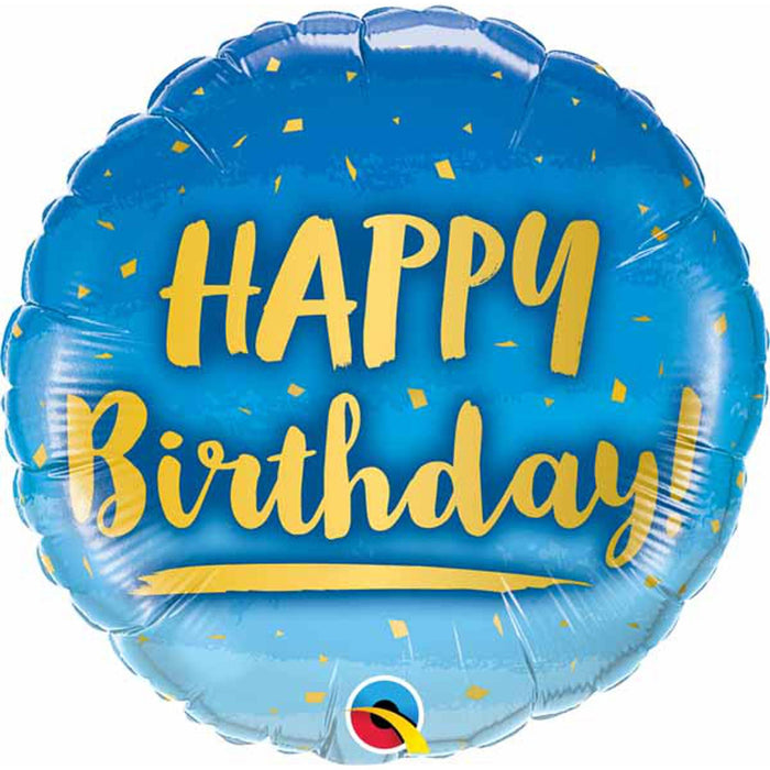 Gold & Blue Birthday 18" Round Balloon Package