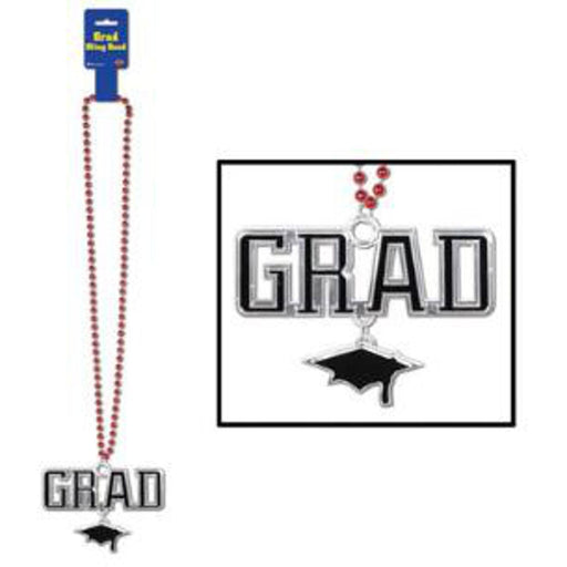 Graduation Beads 36" Red With Medallion.