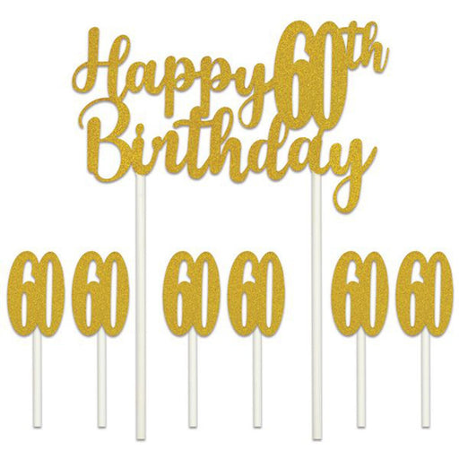 Gilded Gold 60th Birthday Cake Topper Regal Accent for Milestone Celebrations (3/Pk)